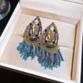 Multicolor Crystal Fringe Drop Earrings in Gold Tone view 6