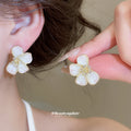 Petal Flower Stud Earrings in Pink White and Silver Tone Designs view 4