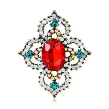 Baroque Oval Gem Crystal Brooch in Five Color Options