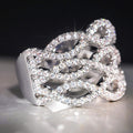 Interwoven Crystal Wave Wide Band Ring in Silver Tone view 3