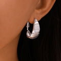 Textured Crescent Hoop Lever Back Earrings Gold Or Steel view 4