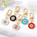 Gold Tone Crystal Round Evil Eye Clip Keychains in Five Colors view 1