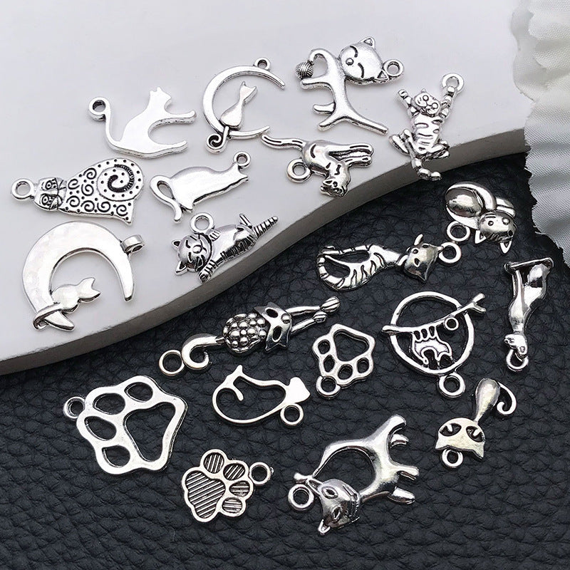 Antique Silver Zinc Alloy Cartoon Cat Charm Pendant for DIY Bracelet Necklace Jewelry