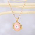 Gold Tone Ornate Round Evil Eye Pendant Necklaces in Six Colors view 9