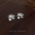 Silver Tone Textured Lotus Flower Stud Earrings Pair view 4