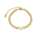 Wheat Leaf Chain White Seashell Heart Round Bracelets Gold Steel view 5