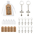 Silver-Tone Ornate Cross Metal Keychain With Chain Ring view 1