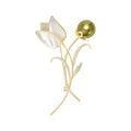 Calla Lily Spray Brooch In Metal With White Shell-Like Petals And A Round Faux Pearl view 2