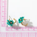 Gold Tone Triple Flower Small Hoop Earrings in Five Colors view 5