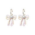 Pink Iridescent Bow Dangle Earrings With Gold Tone Hooks view 5