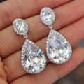 White Gold Teardrop Halo Clear Drop Cubic Zirconia Earrings view 2