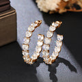 Gold Silver Heart CZ Open C Hoop Earrings Two Metal Tones view 1