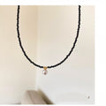 Black Beaded Choker Necklace With Single White Pearl Drop view 4