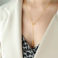 Circle Ring Bar Y Lariat Necklace Gold Or Rose Gold view 6