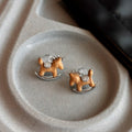 Brown Resin Rocking Horse Stud Earrings with Clear Accents view 6