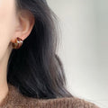 Brown And Gold Gradient Hoop Earrings With Decorative Metal Details view 6