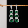 Three-Tier Square Halo Long Drop Earrings In Four Stone Colors view 8