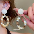 Gold Brushed Oval Drop Earrings with Round Studs Jewelry Accessory view 3