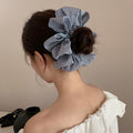 Gingham Flower Petal Scrunchies Black Blue Check Edge view 1