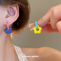 Color Block Flower Hoop Earrings in Mismatched Bright Colors view 1
