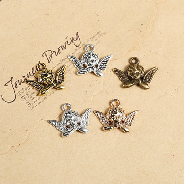 Small Winged Angel Metal Pendant Charm in Five Finishes