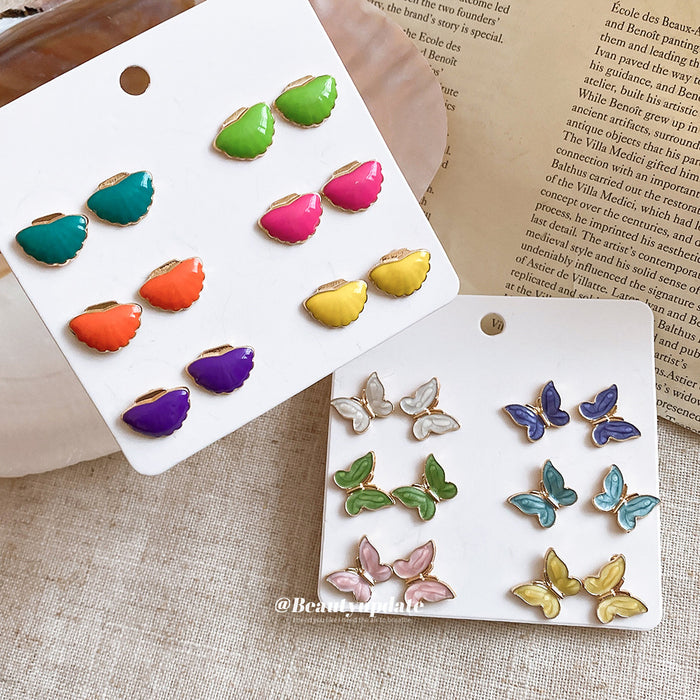Colorful Butterfly Shell Studs And Ocean Huggie Earrings