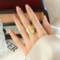Oval Hammered Disc Open Adjustable Ring Gold Steel Finish view 6