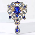 Large Glass Drop Court Brooch Gold Tone Crystal Pendant Pin view 4