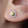 Sculpted Sunflower Clear Stone Stud Earrings In Two Metal Tones view 2