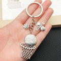 Antique Silver Basketball Hoop and Ball Metal Keychain view 3
