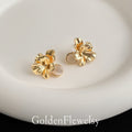 Gold Tone Champagne Stone Flower And Clear Round Stud Earrings view 3