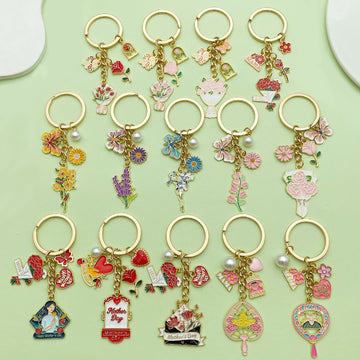 Rose, Sunflower and Flower Charm Keychains Featuring Purple Butterfly Across 50 Variations