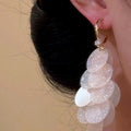 Iridescent Sequin Cluster Dangle Hook Earrings with Polished Metal Details view 3
