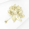 Green Enamel Lotus Brooch Pendant With Pearl and Chain Drop view 4