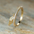 Wing Feather Dangle Pave Band Finger Rings Three Finishes view 6
