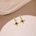 Gold Star Stud Drop Earrings Black Crystal Cross Flower view 2