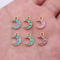 Gold Tone Crescent Moon Charms with Star Pattern in Three Colors view 1