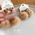Brown Heart Stud Earrings With Soft Pom Pom Drops For Distinctive Statement Styling view 2