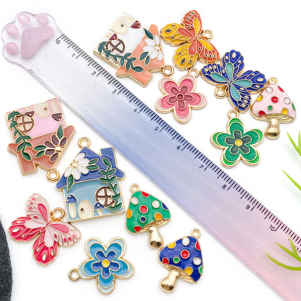 Zinc Alloy Butterfly Flower House Mushroom Charm Pendant for DIY Earrings Necklace Making