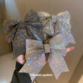 Large Crystal Mesh Bow Hair Clip In Black Iridescent Or Silver view 3
