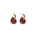 Burgundy Enamel Curved Drop Earrings with Gold Tone Hooks view 5