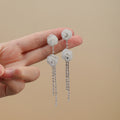 White Mesh Rose and Silver Tone Chain Tassel Earrings view 6