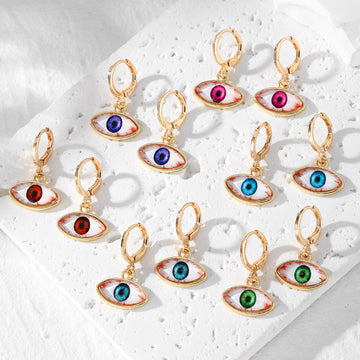 Gold Tone Realistic Eyeball Huggie Drop Earrings in Six Colors