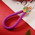 Braided Wrist Strap Keychain Components with Four-Leaf Metal Caps view 2