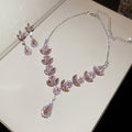 Pink Crystal Flower Teardrop Necklace and Earring Set view 6