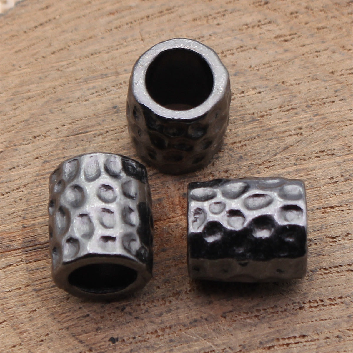 12x10x10mm 3.3g Multicolor Zinc Alloy Hammered Cylinder Tube Large Hole Beads for DIY Bracelet Making