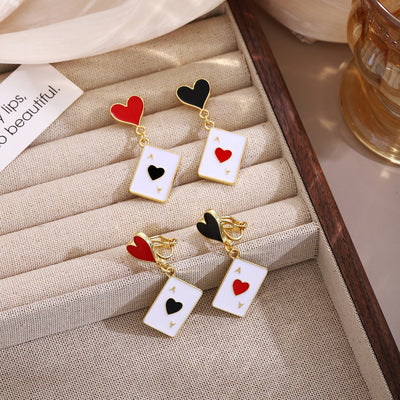 Primary supplied view of playing-card mismatched clip earrings