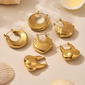 Stainless Steel Hollow Geometric Hoop Earrings Gold Silver Finish view 4