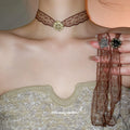Brown Lace Choker Necklaces with Floral Medallions view 1