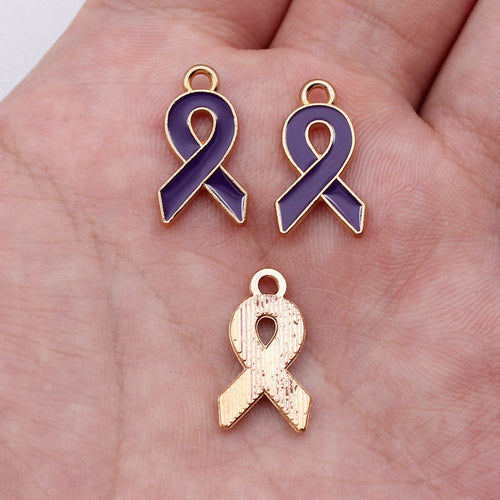 White Ribbon, Green Ribbon, Purple Ribbon awareness ribbon enamel charms in image 8, shown in an alternate angle or fini
